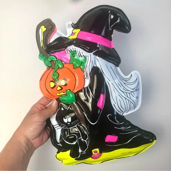 Vintage 80s Halloween Decorations - Molded Plastic Pumpkinhead & Witch Bundle - Picture 4 of 5